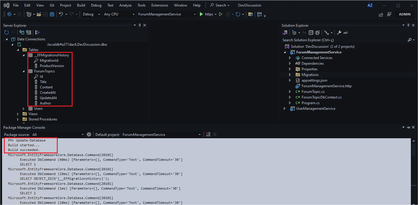 running ef update database Running EF update database