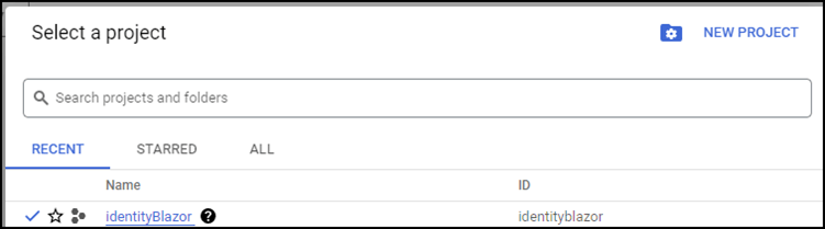 Select a Project - IdentityBlazor