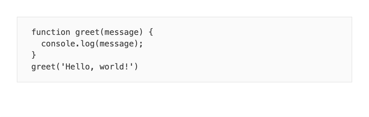 code block maintains indentations and has light gray background