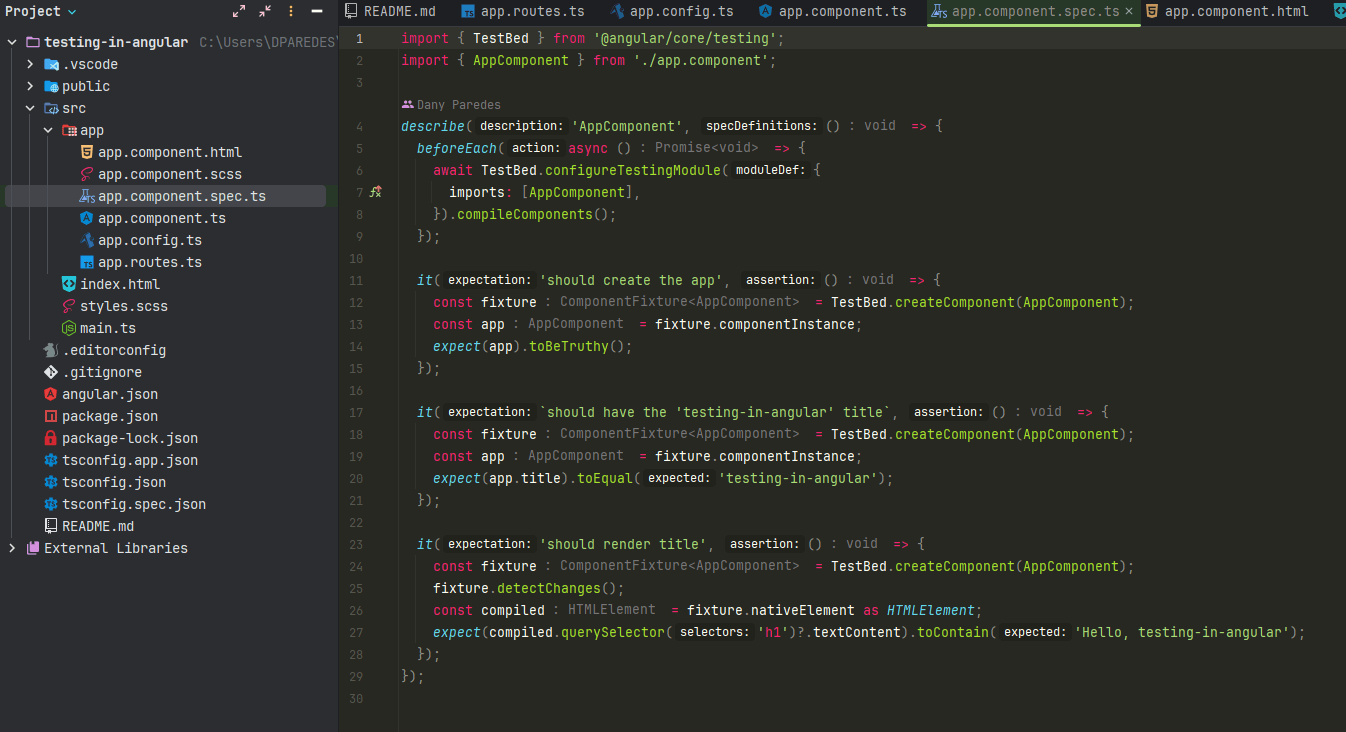 Angular CLI test of app.component.ts