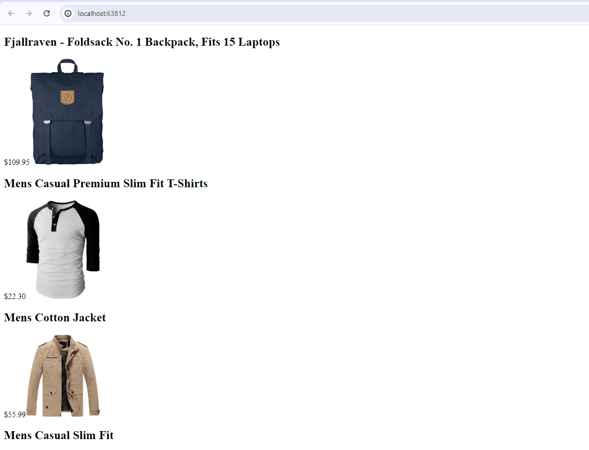 Store page with three products