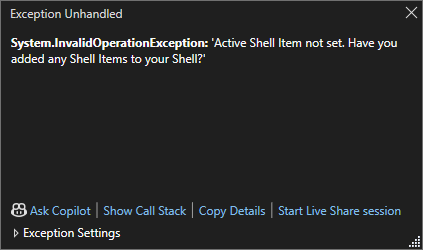 Active Shell Item is not set error Active Shell Item is not set error