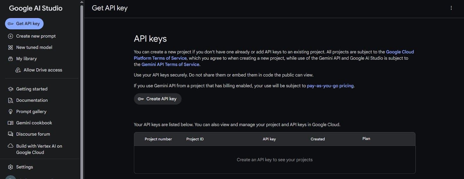 Create Google Gemini key Create Google Gemini key
