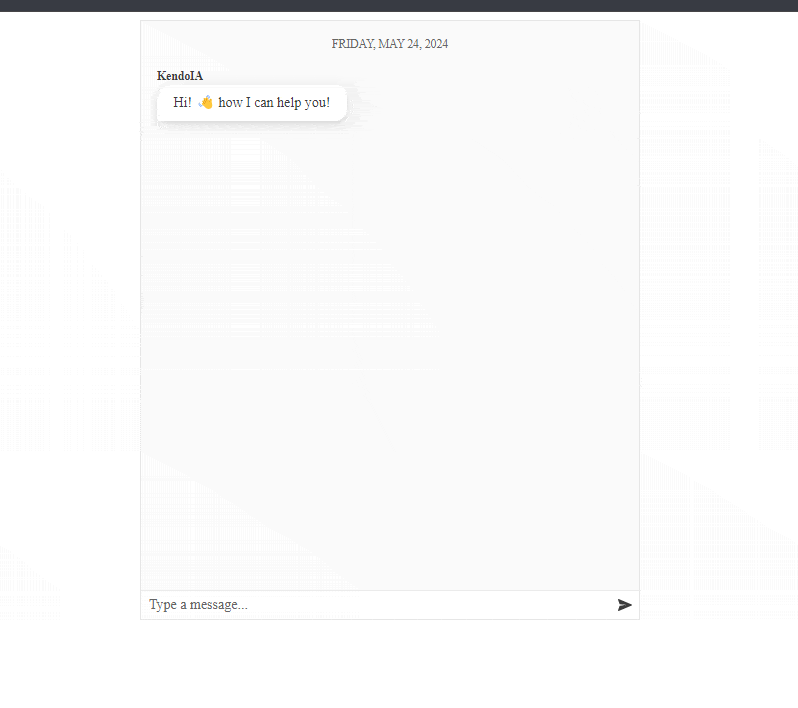 KendoIA says 'Hi! how can I help you?' Dany says 'Hi' and then KendoIA has a typing indicator but doesn't reply. Dany asks why it doesn't answer
