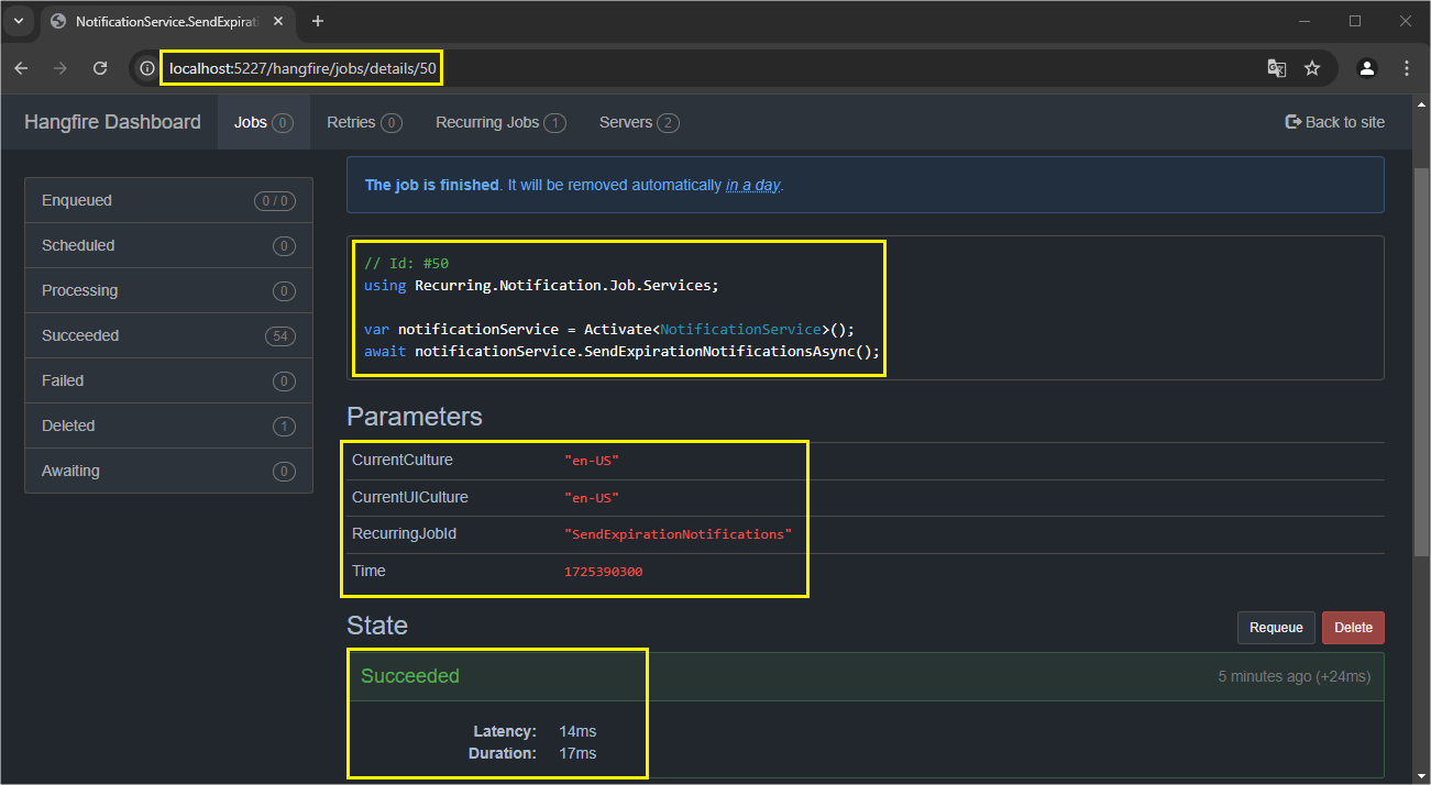 recurring job dashboard details Recurring job dashboard details