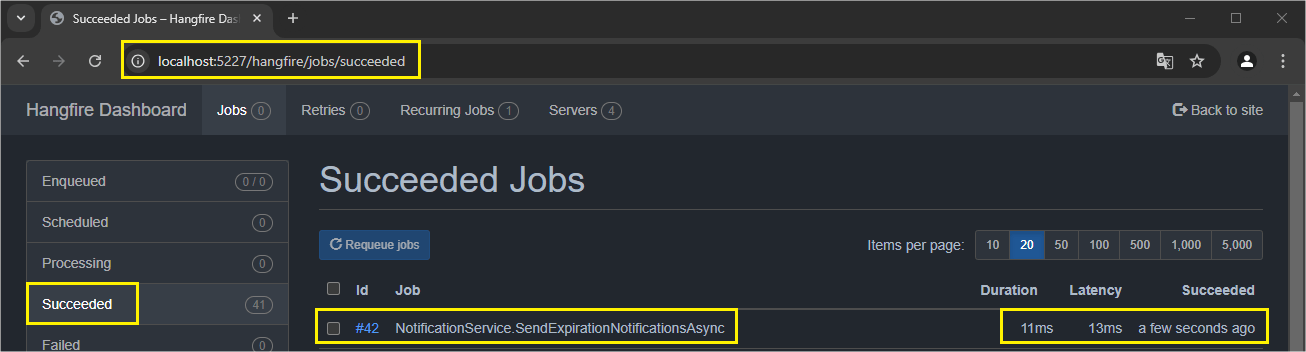 recurring job dashboard succeeded Recurring job dashboard succeeded