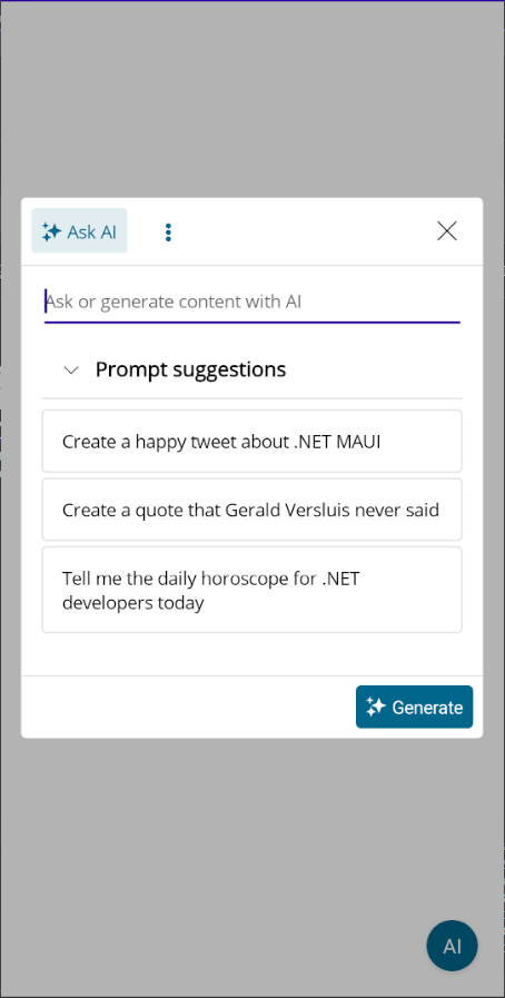 AIPrompt control being displayed as a pop-up window AIPrompt control being displayed as a pop-up window