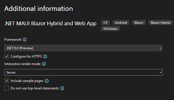 Configuring additional information for the project Configuring additional information for the project