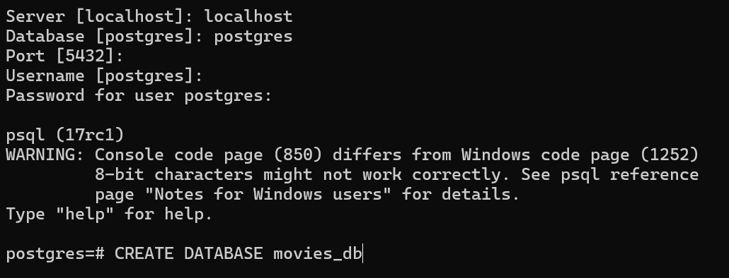 Postgres database setup Postgres database setup