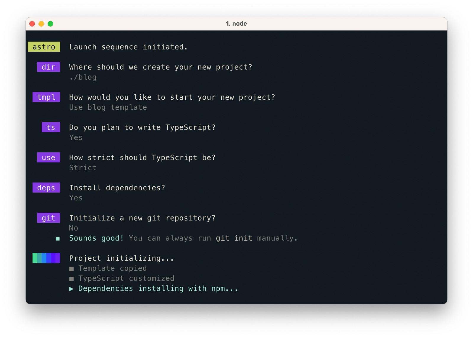 Astro launch sequence - project directory - where should we create your new project?