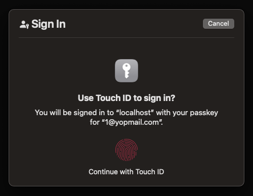 Browser modal to request users touch ID Browser modal to request users touch ID