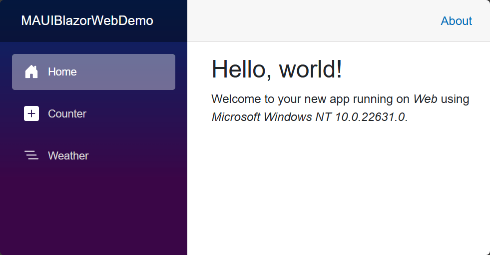 The Blazor application displaying specific operating system information in the web browser The Blazor application displaying specific operating system information in the web browser