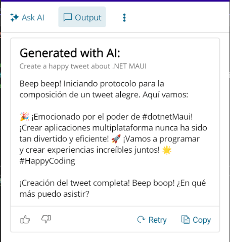The response translated into English once we have pressed the custom command The response translated into English once we have pressed the custom command