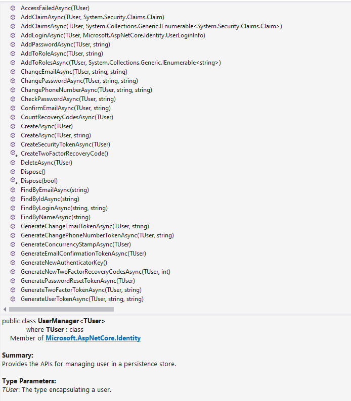 A portion of the methods available in UserManager A portion of the methods available in UserManager