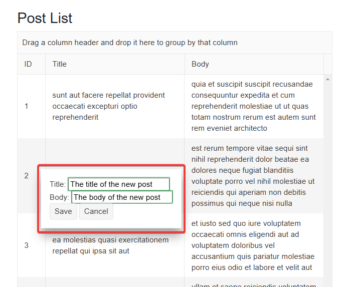 A floating window that allows entering the information for the new post using the TelerikWindow control A floating window that allows entering the information for the new post using the TelerikWindow control