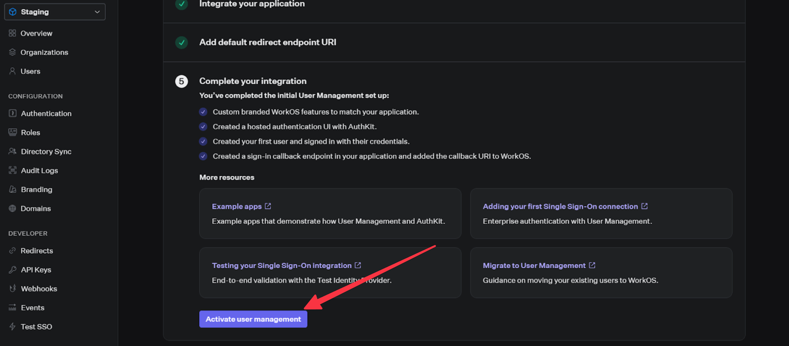 Activate user management Activate user management