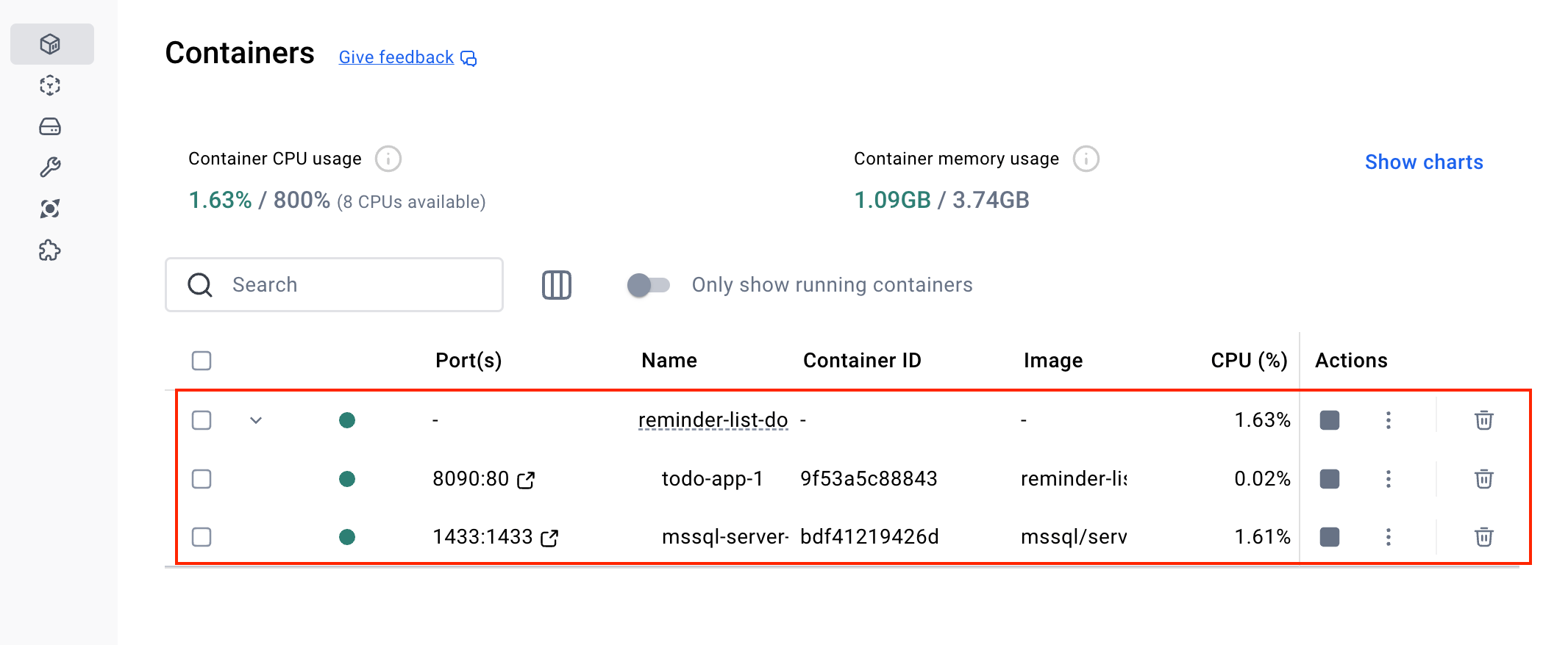Checking docker containers