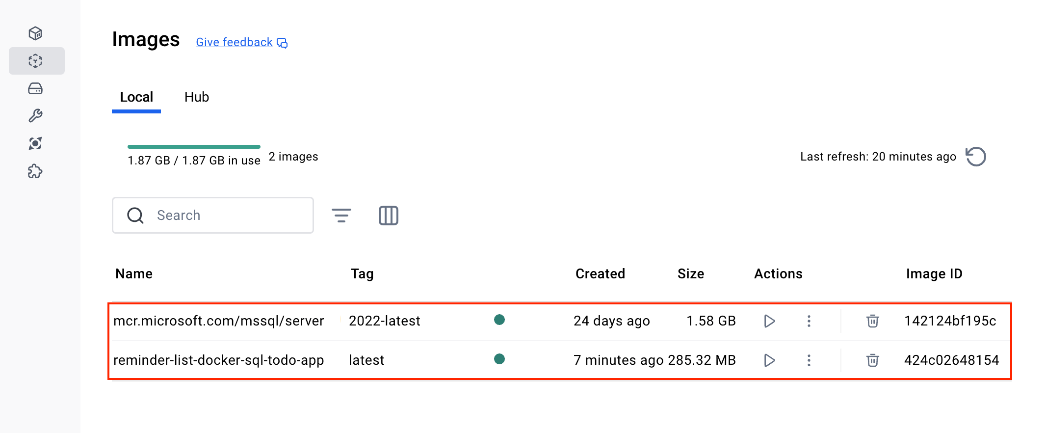 Checking docker images