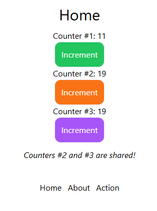 Home - counter #1: 11, counter #2: 19, counter #3: 19. Counters #2 and #3 are shared!
