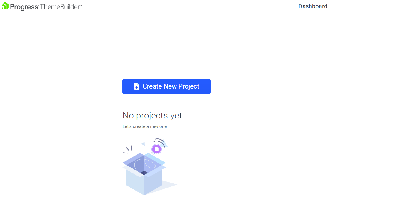 The ThemeBuilder home page/dashboard showing the Create New Project button