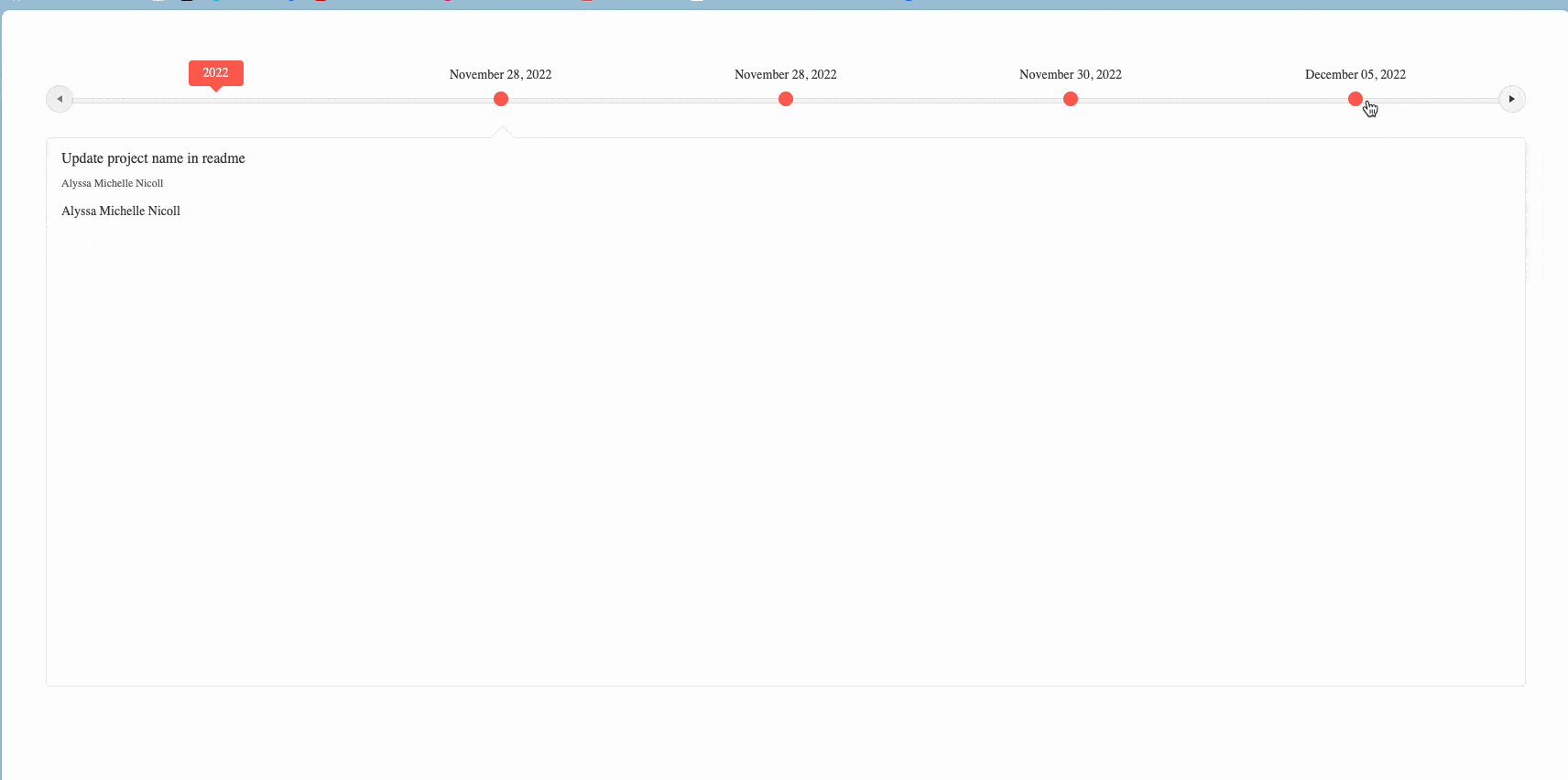 Timeline looks much more like a user interface. The user can select a date and be scrolled to a commit event.