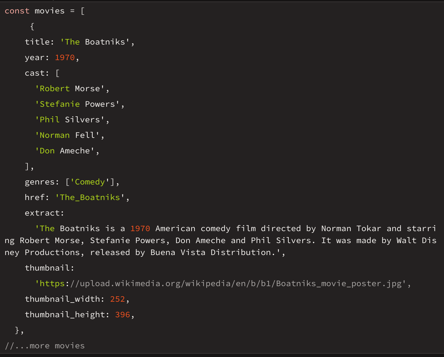 Array holding movie data Array holding movie data