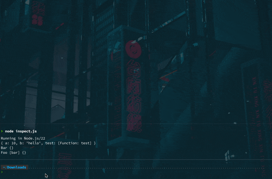 This GIF shows the output of running the JS code using Deno, Bun and Node.js