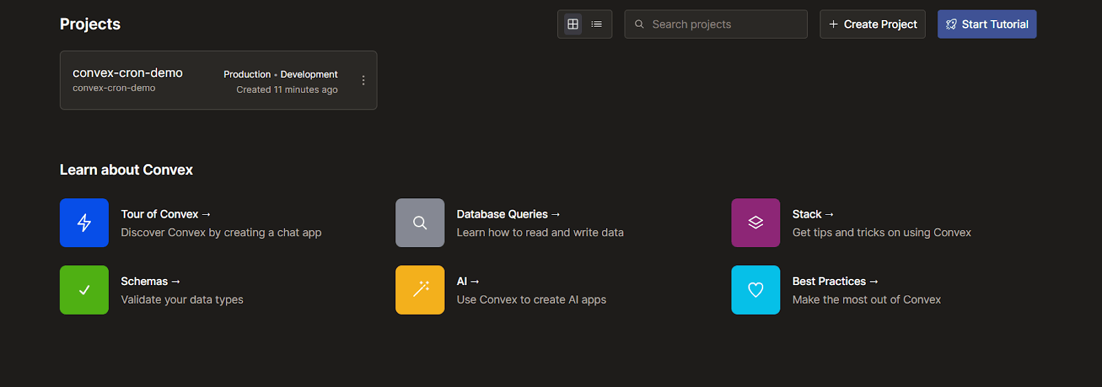 Project visible on Convex dashboard Project visible on Convex dashboard