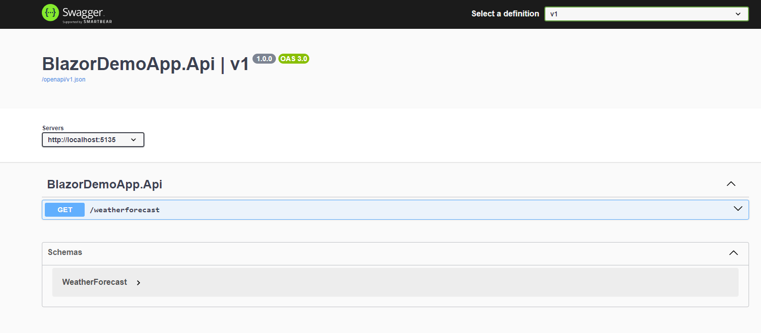 Swagger UI showing a small example API Example of Swagger UI showing docs for a .NET web API