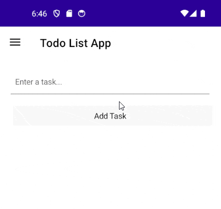 The Snackbar appearing when adding a task, lasting for 5 seconds, and allowing the task addition to be undone