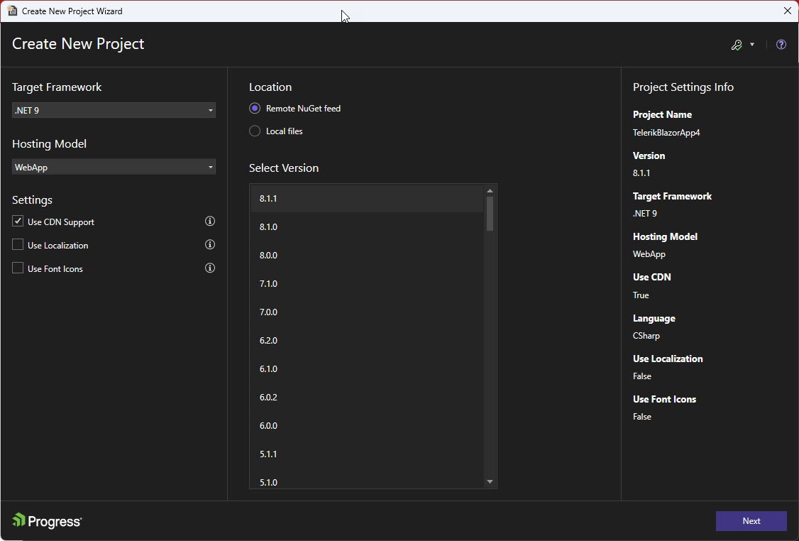 Blazor New-Project wizard