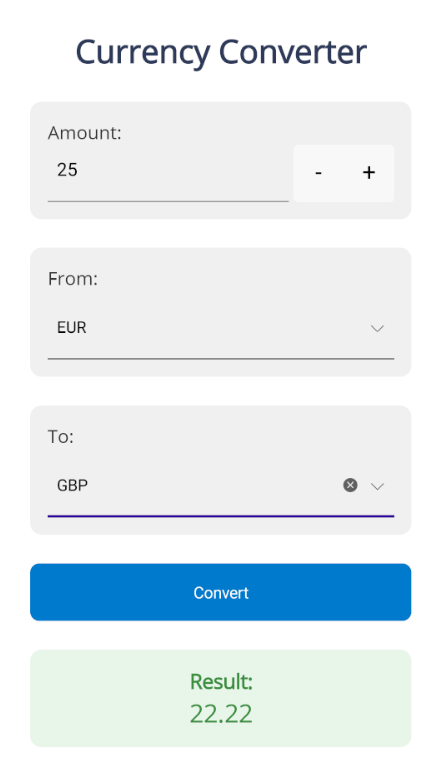 The currency conversion application using a traditional ViewModel