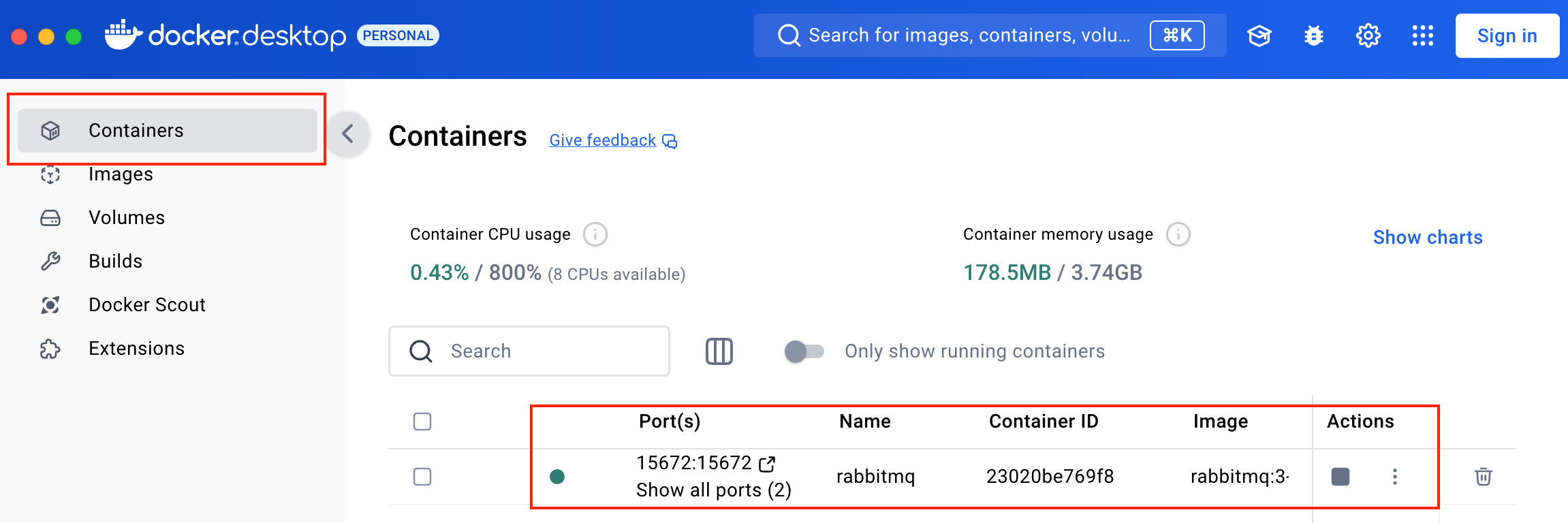 rabbitmq docker container RabbitMQ Docker container