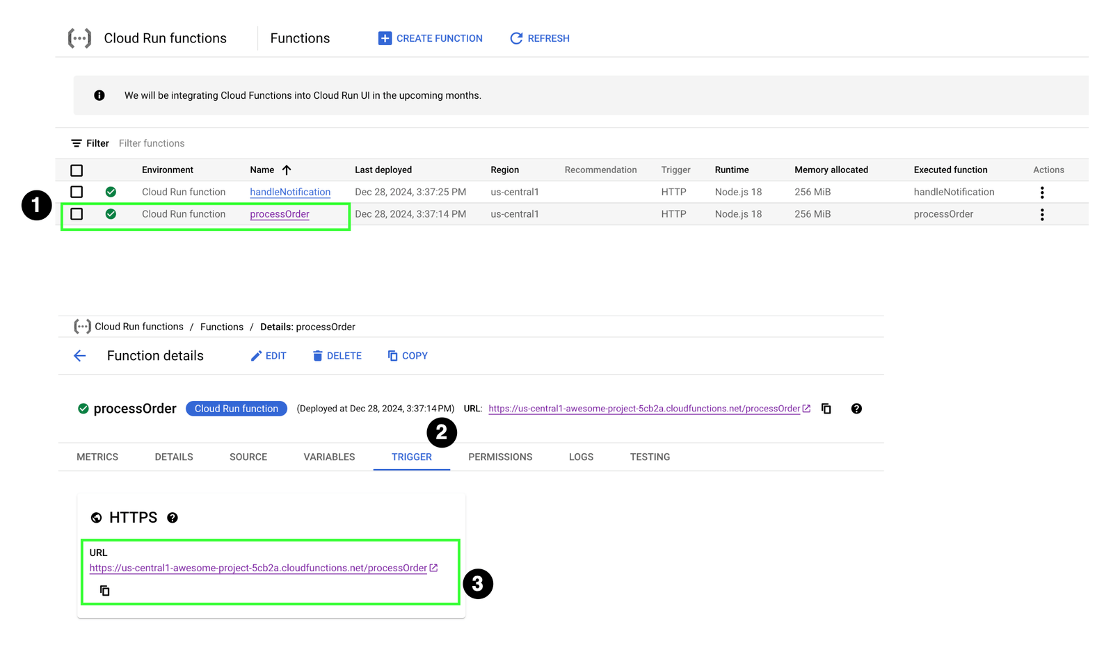 Get cloud function production URL Get cloud function production URL