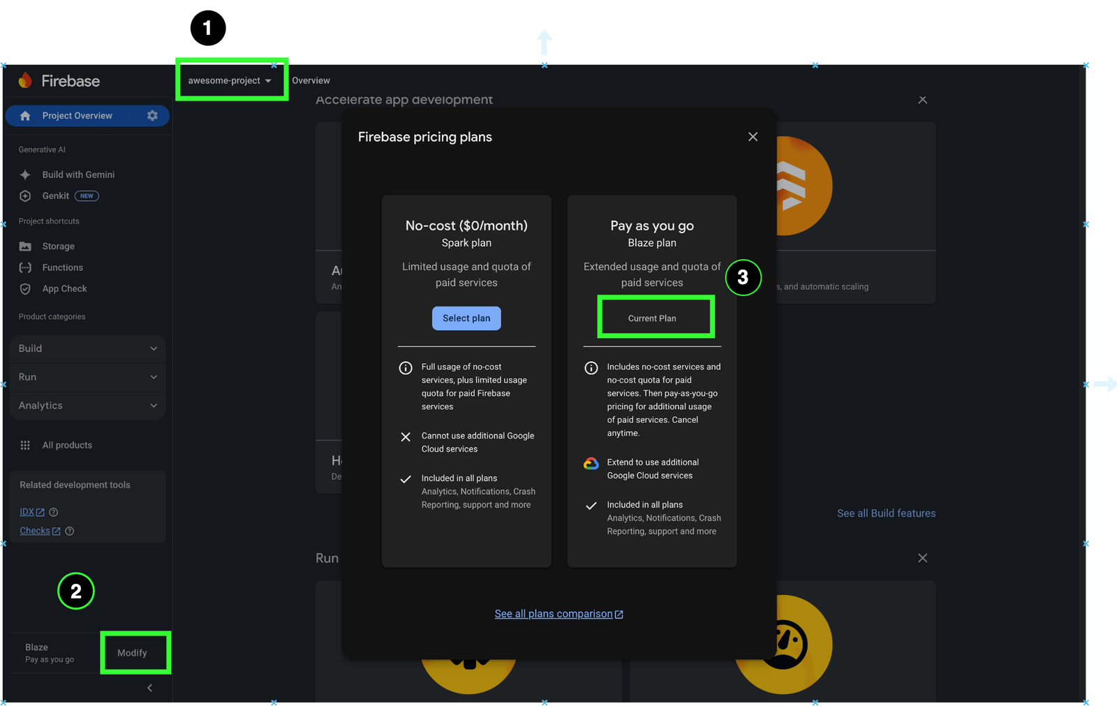 Create a Firebase project Enable billing on Firebase projectt