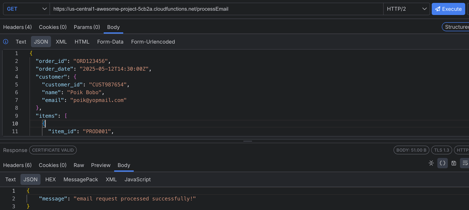 Testing processOrder locally on Fiddler Testing processOrder locally on Fiddler