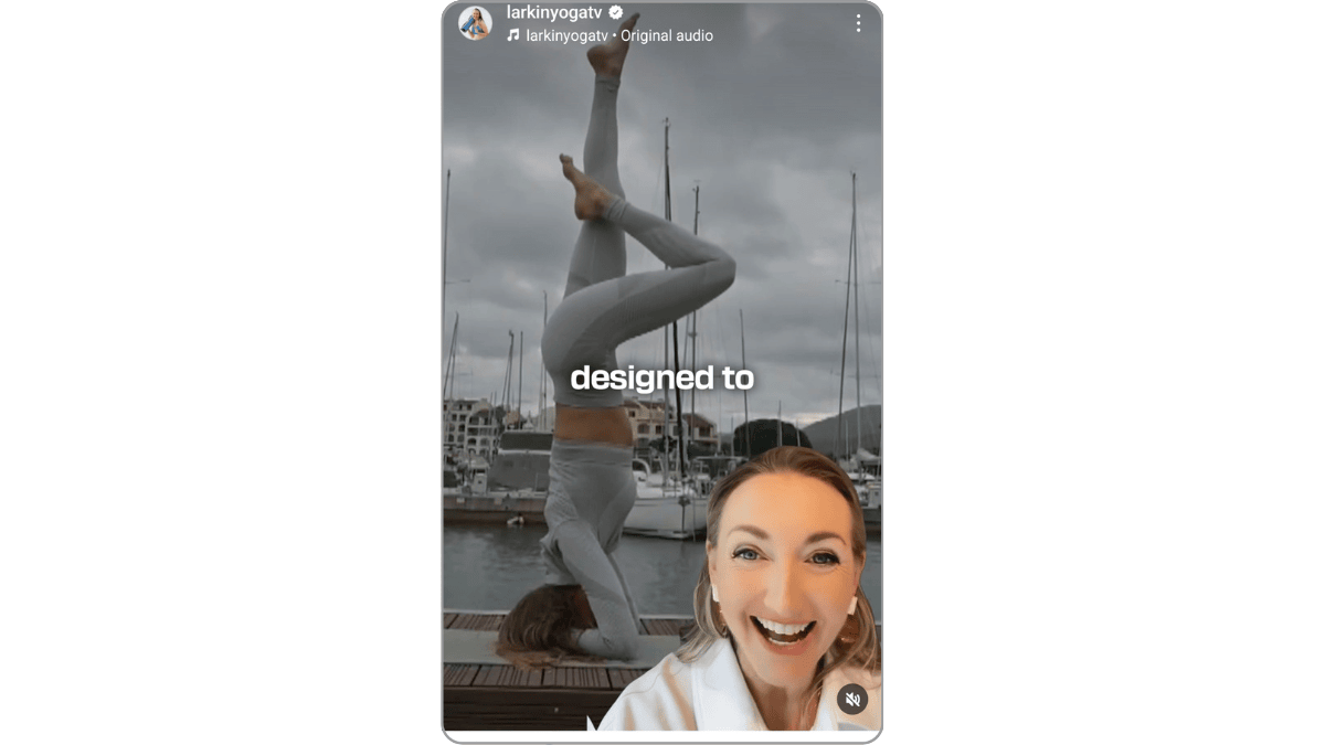 Brett Larkin Instagram A video from Brett Larkin’s Instagram page shows her in the foreground explaining why she no longer does certain poses, as demonstrated by video in the background.