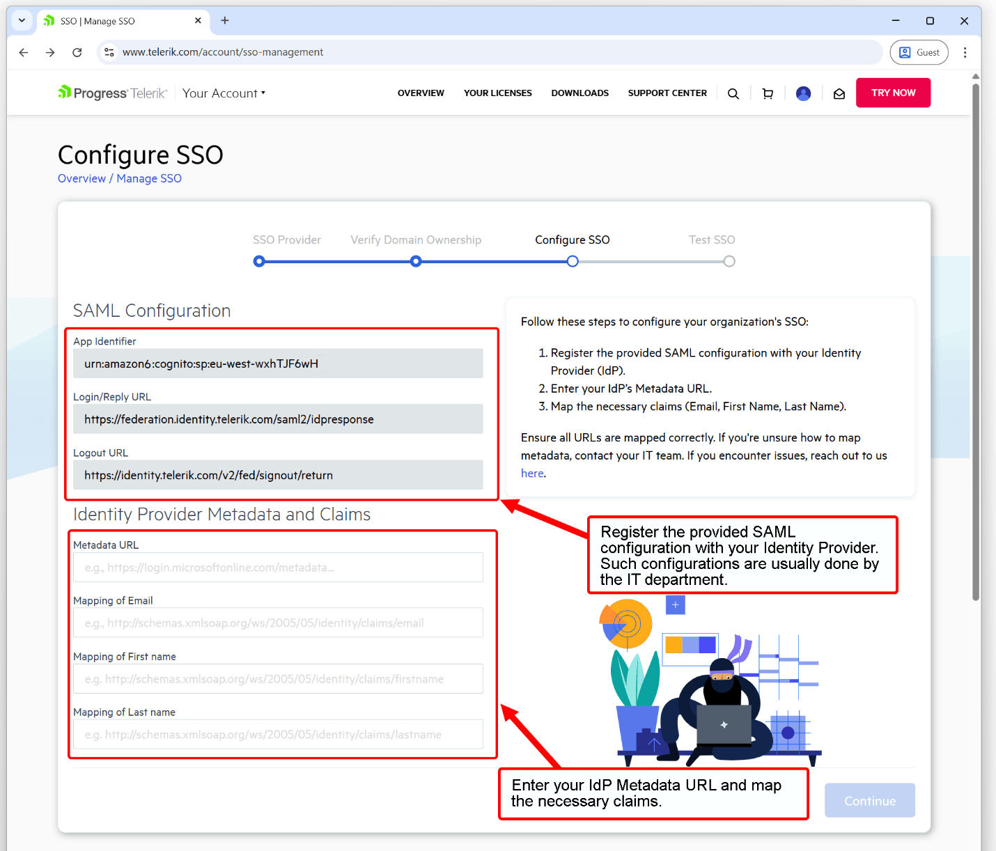 saml configuration and IdP metadata URL