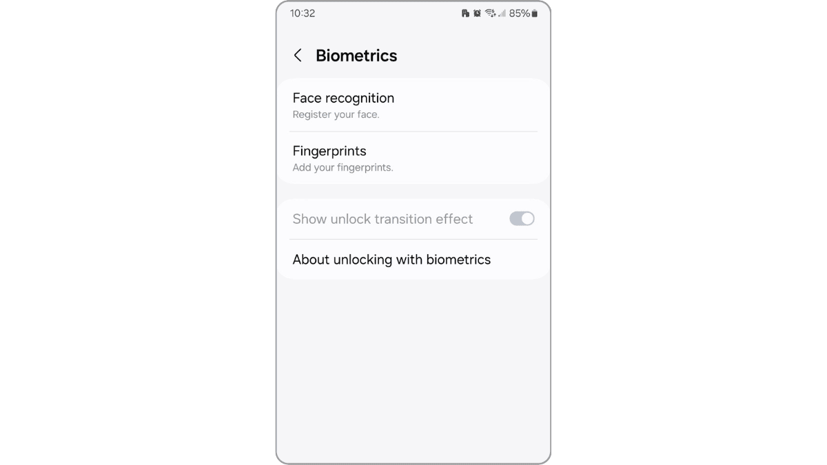 Samsung security biometrics Within Samsung mobile devices, users are able to configure Biometric login settings. Face recognition and Fingerprints are the two options they can unlock.