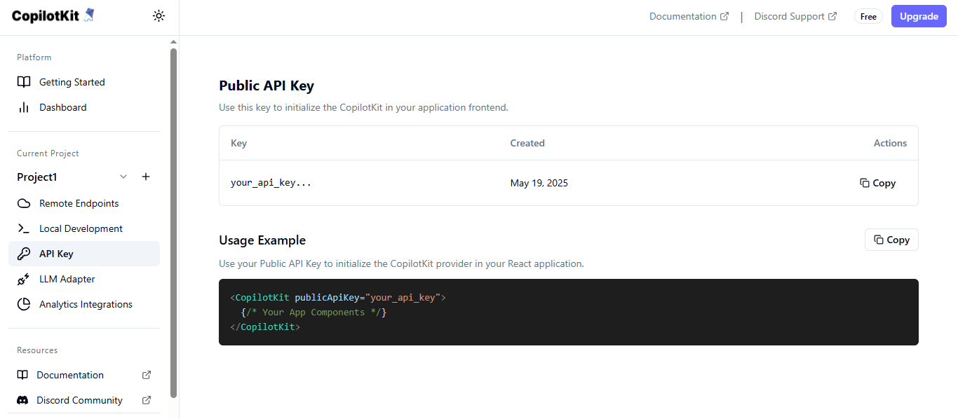 CopilotKit API key CopilotKit API key