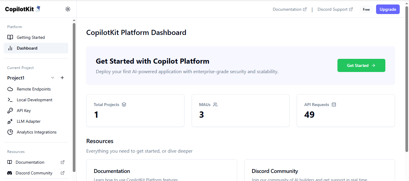 CopilotKit dashboard CopilotKit dashboard