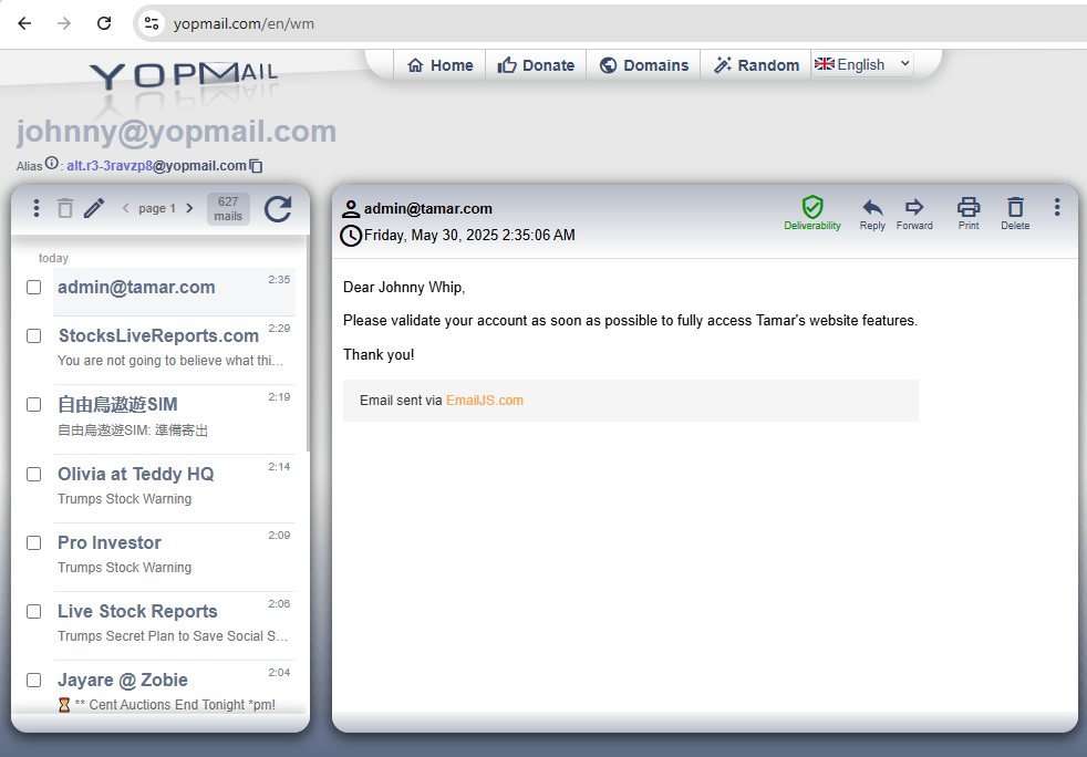 Johnny’s email client Johnny’s email clientl