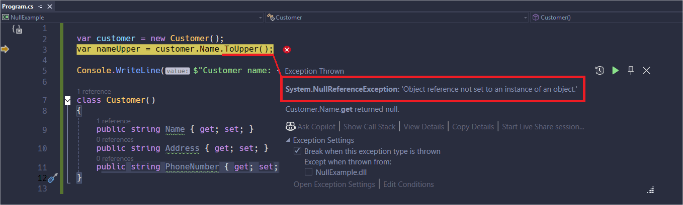 Null exception error