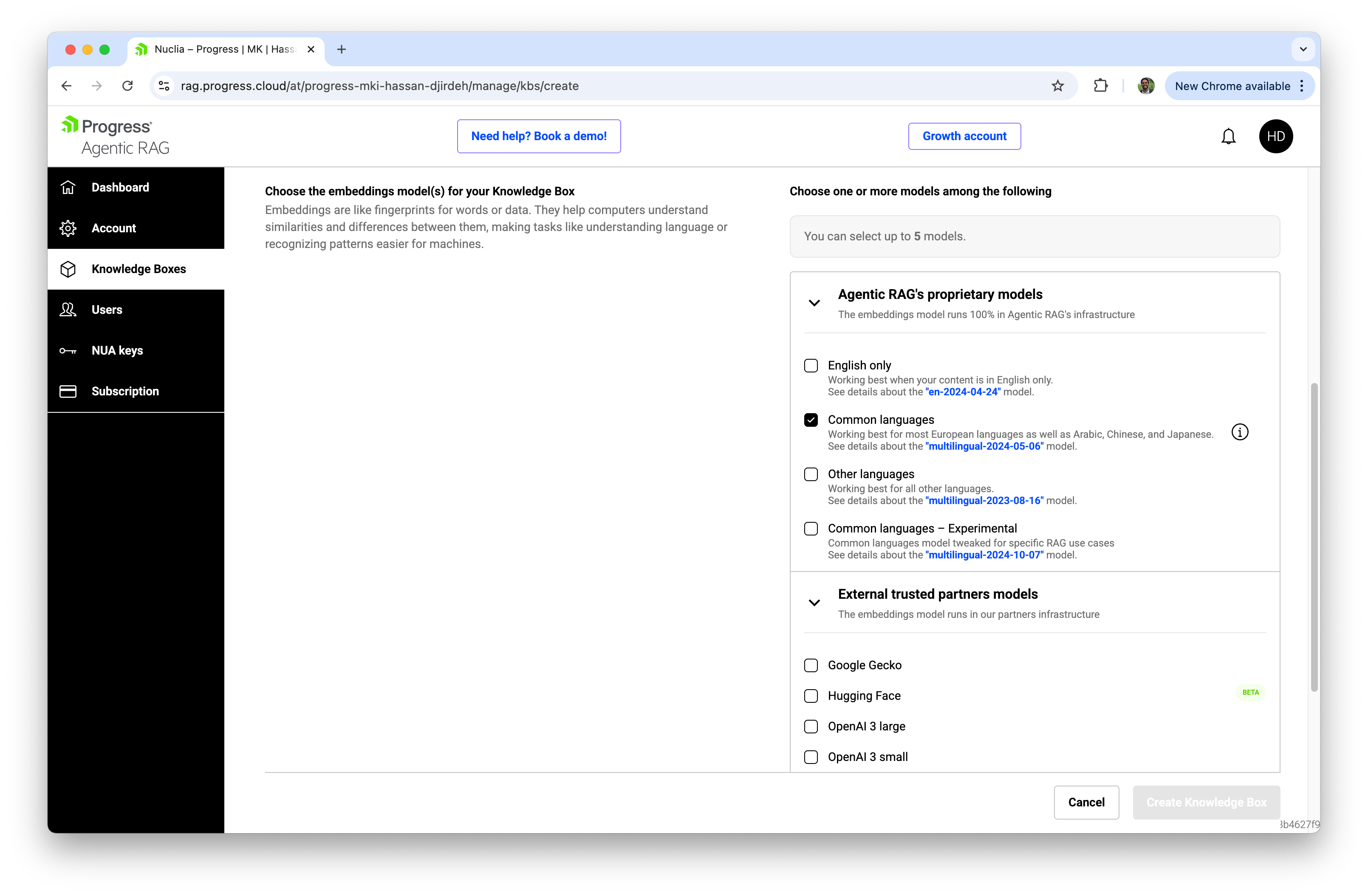Progress Agentic RAG | Choose embedding model(s)