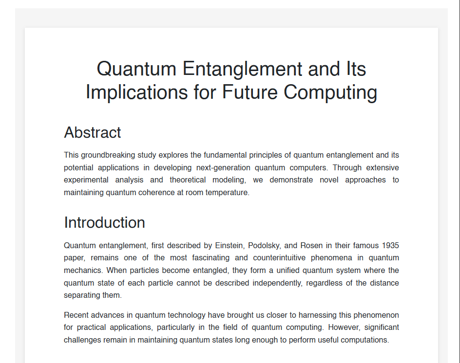 Web page that simulates a scientific article reader