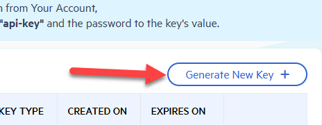 Generate New Key button