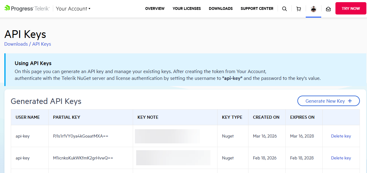 Telerik API Keys