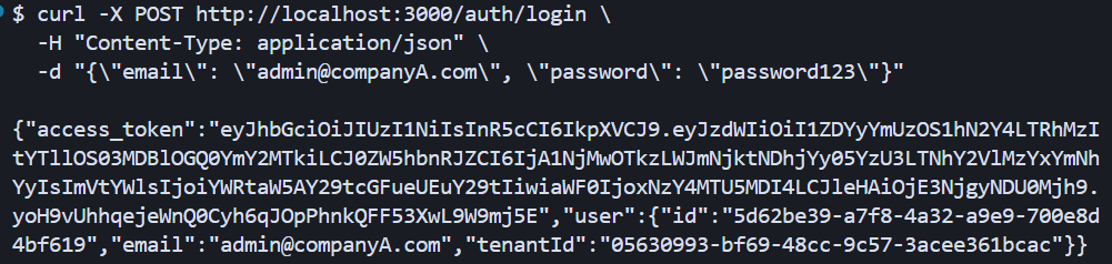 Company A logs in with JWT token Company A logs in with JWT token