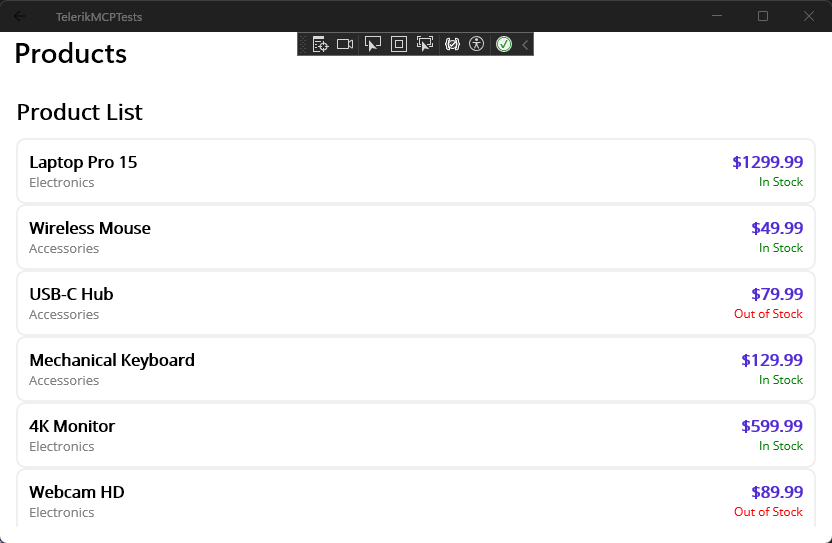 Native .NET MAUI CollectionView displaying a vertical list