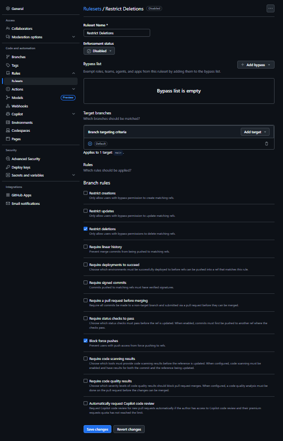 GitHub Ruleset
